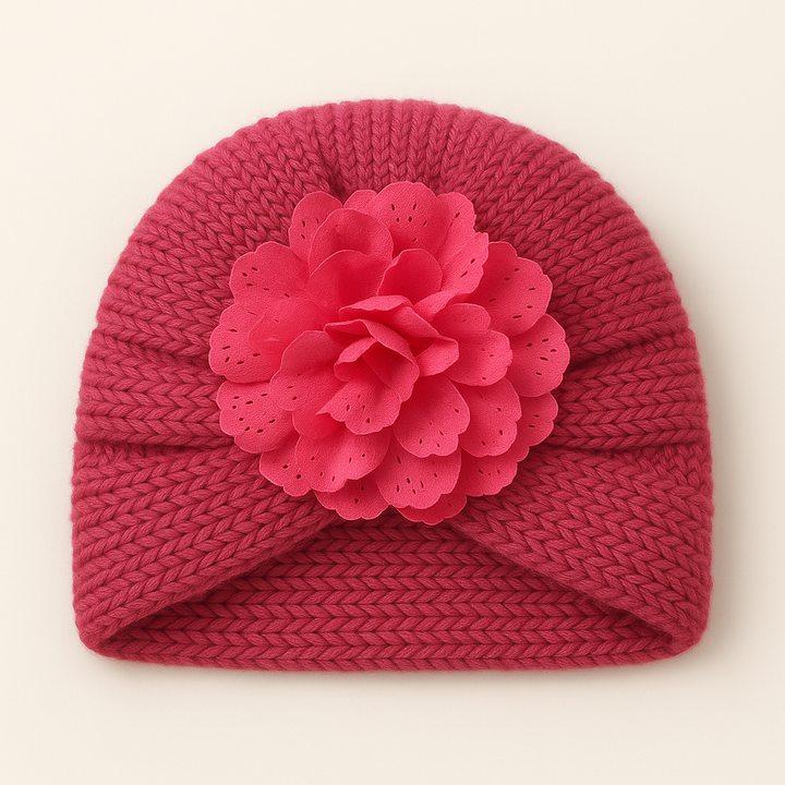 SUNSHINE BABY KITTED WOOLEN CAP FLOWER PEACH