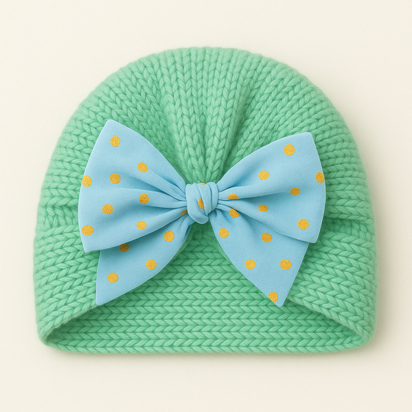 SUNSHINE BABY KITTED WOOLEN CAP BOW SEA GREEN
