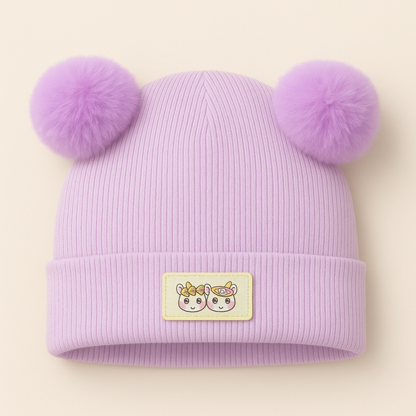 SUNSHINE BABY CAP LIGHT PURPLE WITH PURPLE POM POM