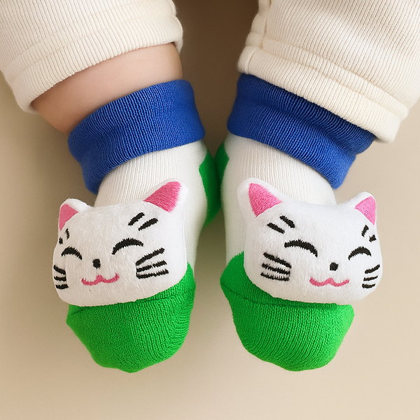 SUNSHINE BABY BOOTIES WHITE & GREEN CAT