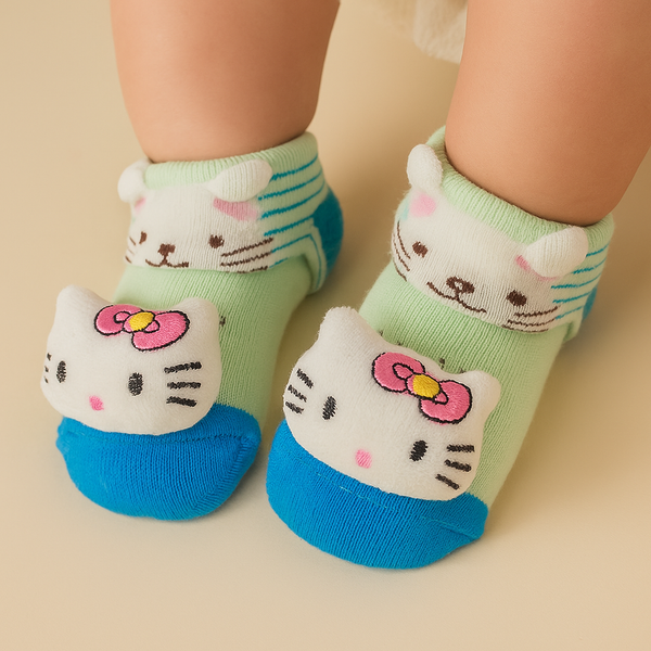 SUNSHINE BABY BOOTIES GREEN & BLUE KITTY