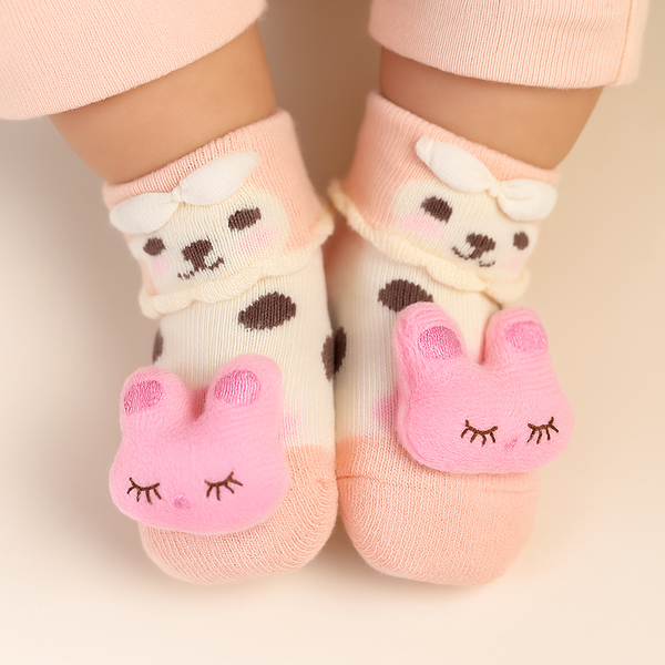 SUNSHINE BABY BOOTIES WHITE & PEACH BUNNY