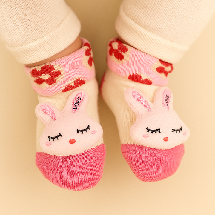 SUNSHINE BABY BOOTIES WHITE & PINK RABBIT