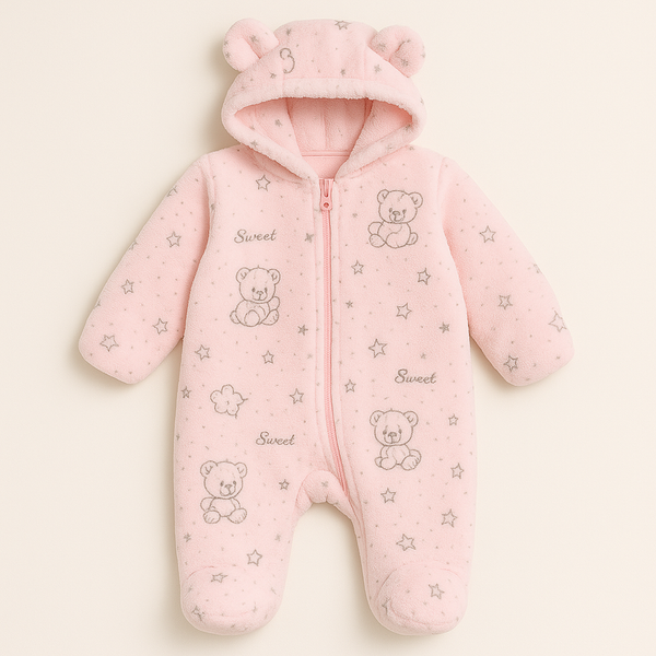 SUNSHINE BABY WINTER SOFT FLEECE ROMPER BEAR & BIRDS PINK 12M