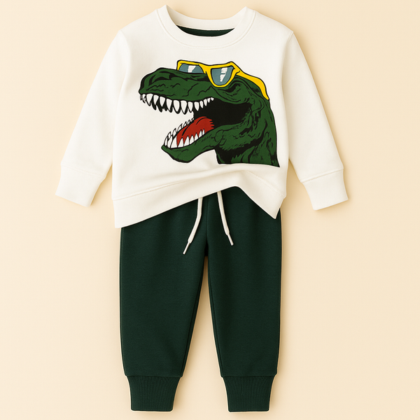 SUNSHINE KIDS WINTER FLEECE TRACKSUIT DINO GREEN & WHITE 3Y