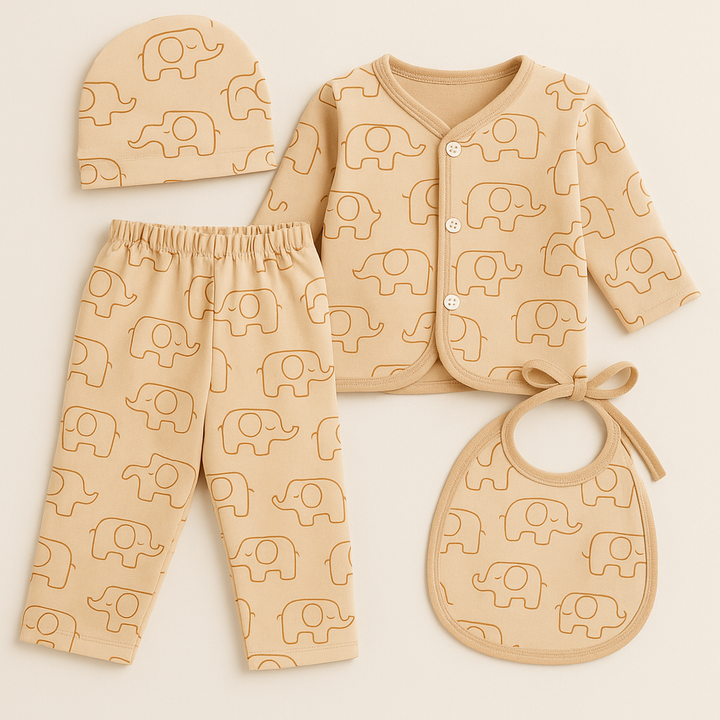 SUNSHINE BABY FS 4PCS FLEECE GIFT SET ELEPHANTS BIEGE(NB)