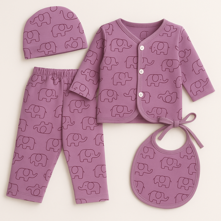 SUNSHINE BABY FS 4PCS FLEECE GIFT SET ELEPHANTS PURPLE(NB)