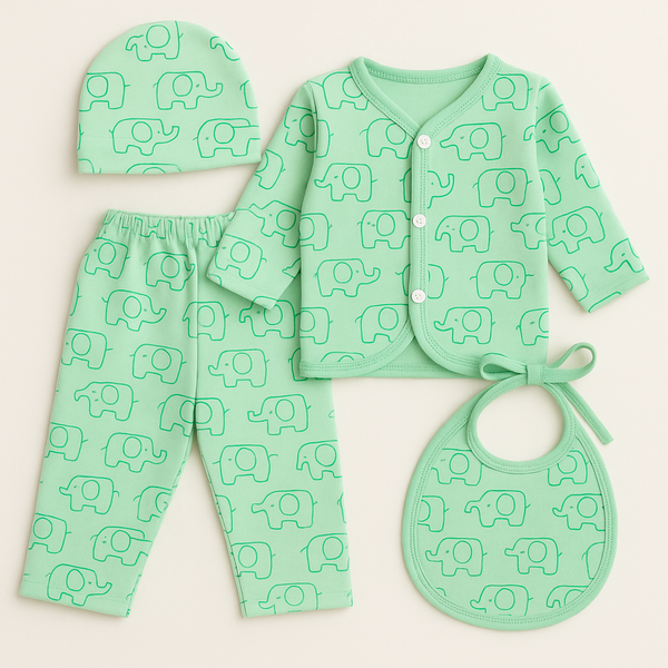 SUNSHINE BABY FS 4PCS FLEECE GIFT SET ELEPHANTS GREEN(NB)