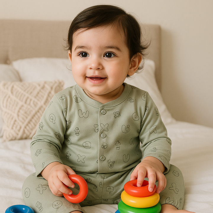 SUNSHINE BABY WINTER SLEEPSUIT ALPHABETS GREY 3-6 MONTHS