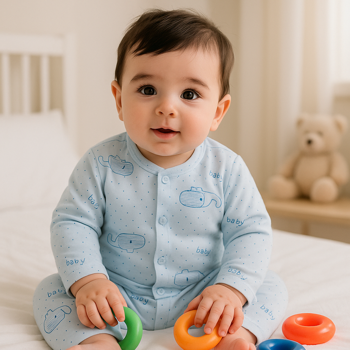 SUNSHINE BABY WINTER SLEEPSUIT ELEPHANTS BLUE 3-6 MONTHS