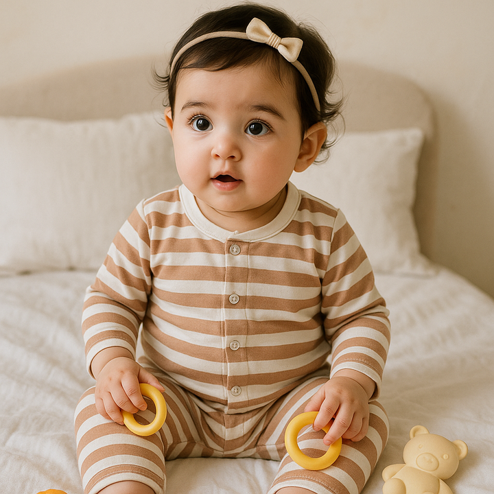 SUNSHINE BABY WINTER VELVET SLEEPSUIT WIDE STRIPES BROWN 0-3M