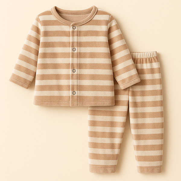 SUNSHINE BABY WINTER VELVET SLEEPSUIT WIDE STRIPES BROWN 0-3M