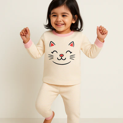 SUNSHINE BABY WINTER PAJAMA SET KITTY STRIPES PINK T.G DUCK(S)3Y