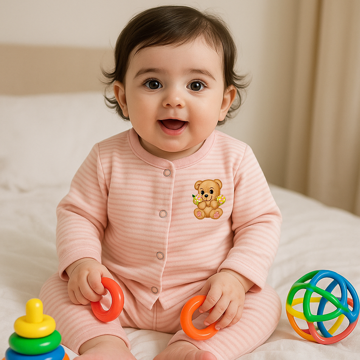 SUNSHINE BABY WINTER SLEEPSUIT STRIPES PINK 3-6N