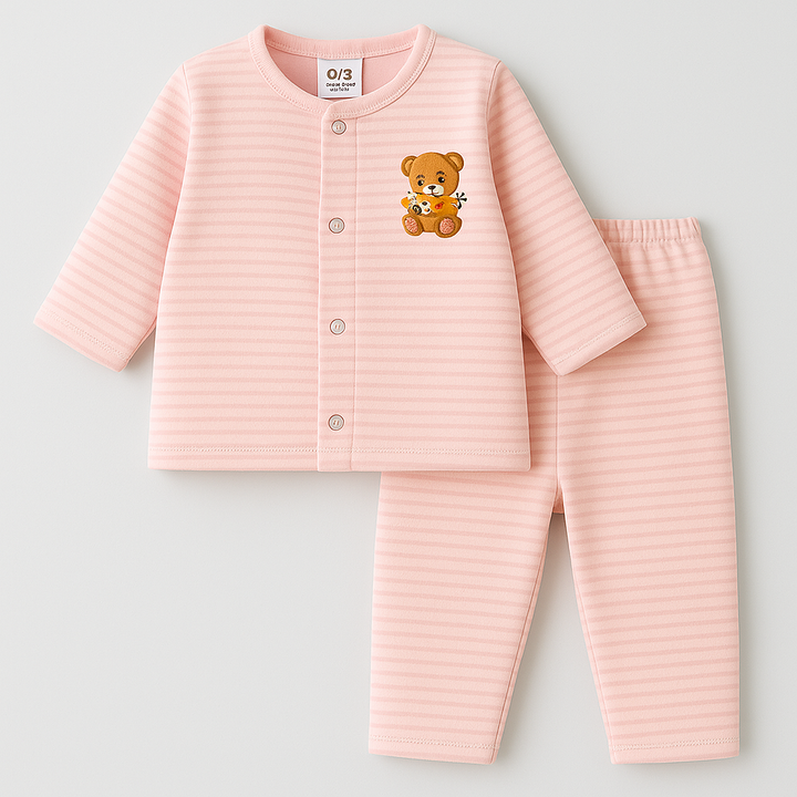SUNSHINE BABY WINTER SLEEPSUIT STRIPES PINK 3-6N