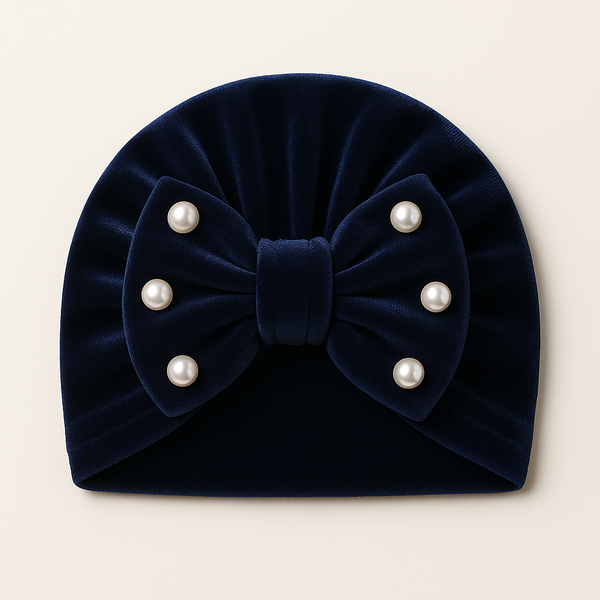 SUNSHINE BABY VELVAT CAP WITH BOW NAVY BLUE