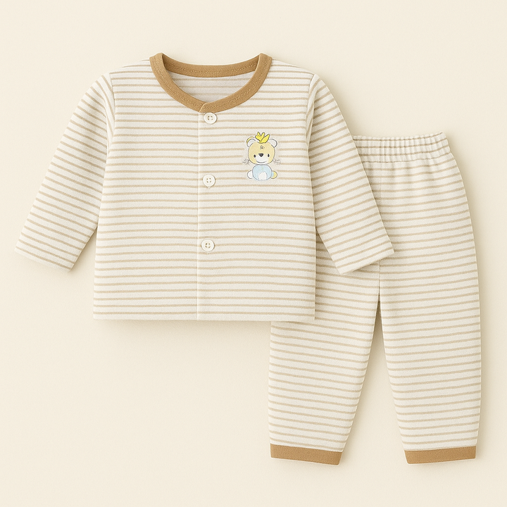 SUNSHINE BABY FLEECE SLEEPSUIT STRIPES BROWN 3-6M
