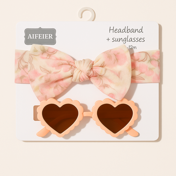 SUNSHINE BABY HEADBAND AND GLASSES HEART PEACH