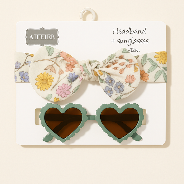 SUNSHINE BABY HEADBAND AND GLASSES HEART GREEN