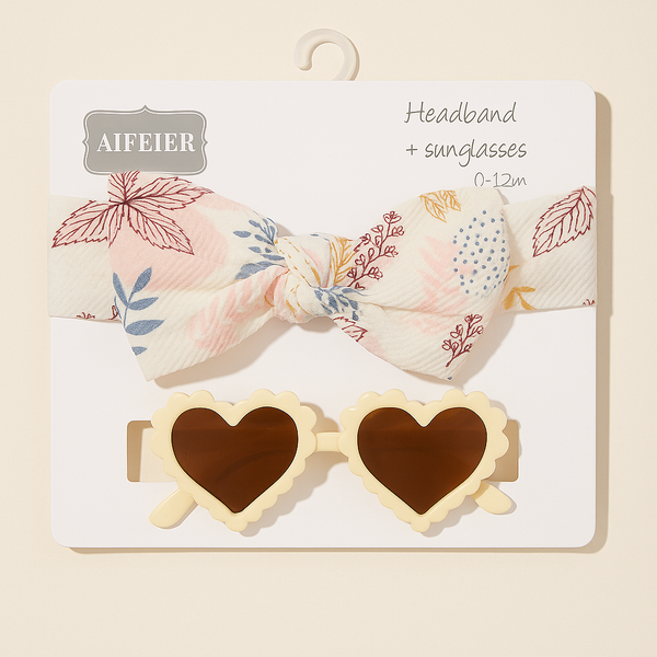 SUNSHINE BABY HEADBAND AND GLASSES HEART OFF WHITE