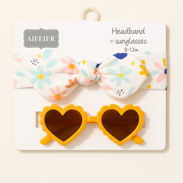 SUNSHINE BABY HEADBAND AND GLASSES HEART MUSTARD