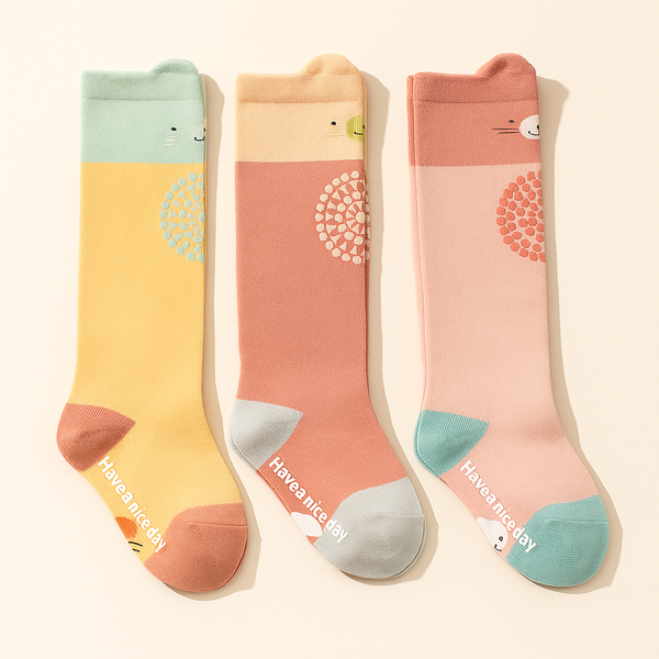 SUNSHINE PACK OF 3 LONG SOCKS MULTI COLOR HAVE A NICE DAY 3-6M