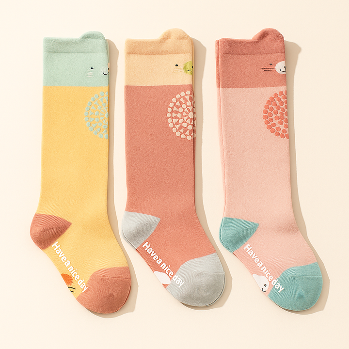 SUNSHINE PACK OF 3 LONG SOCKS MULTI COLOR HAVE A NICE DAY 3-6M