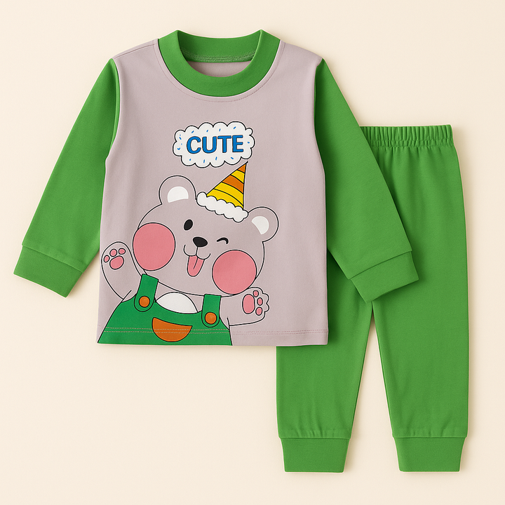 SUNSHINE WINTER PAJAMA SET CUTE GREY & GREEN 120(4Y)