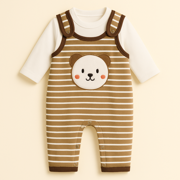 SUNSHINE BABY WINTER ROMPER STRIPES BEAR BROWN 3-6M