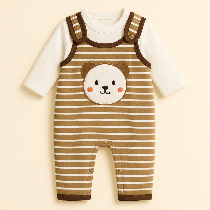 SUNSHINE BABY WINTER ROMPER STRIPES BEAR BROWN 3-6M