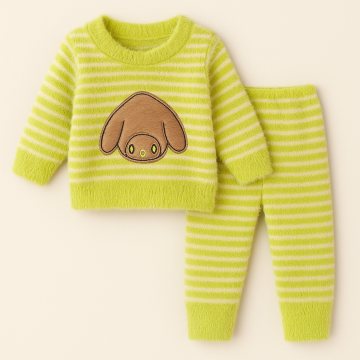 SUNSHINE BABY SOFT WOOLEN PAJAMA SET RABBIT STRIPES PARROT GREEN 0-3M