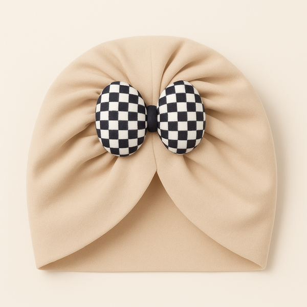 SUNSHINE BABY FLEECE TURBAN CAP WITH BOW BROWN