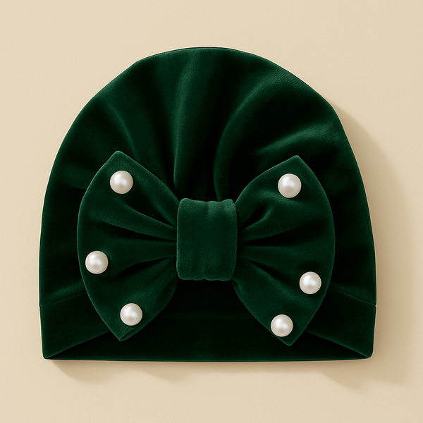 SUNSHINE BABY VELVAT CAP WITH BOW GREEN