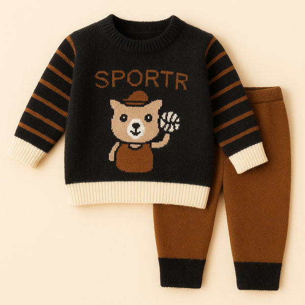 SUNSHINE BABY FLEECE PAJAMA SET SPORT BEAR BLACK 12-18 M