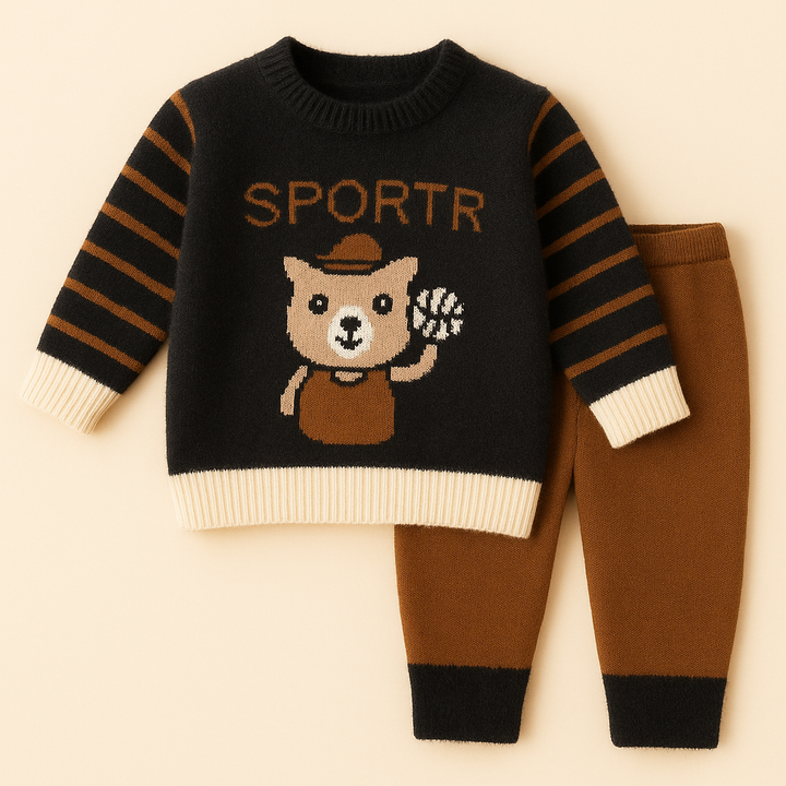 SUNSHINE BABY FLEECE PAJAMA SET SPORT BEAR BLACK 12-18 M