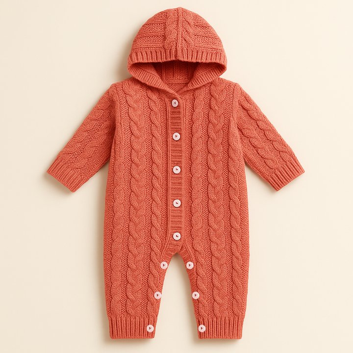 SUNSHINE BABY WOOLEN HOODED ROMPER PEACH 6-12M