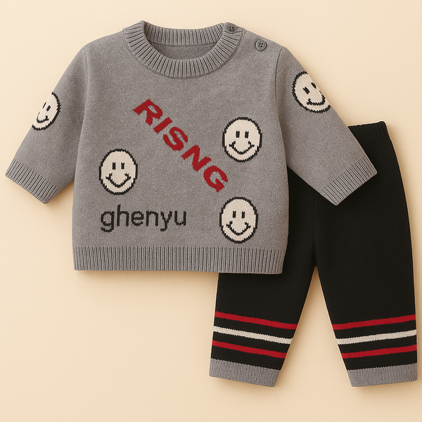 SUNSHINE BABY WOOLEN PAJAMA SET RISING SMILE GREY 0-3M