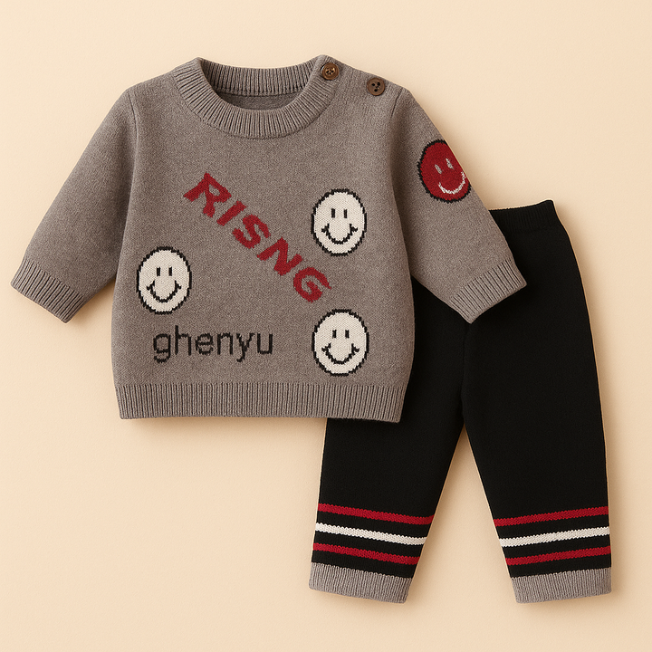 SUNSHINE BABY WOOLEN PAJAMA SET RISING SMILE BROWN 0-3M