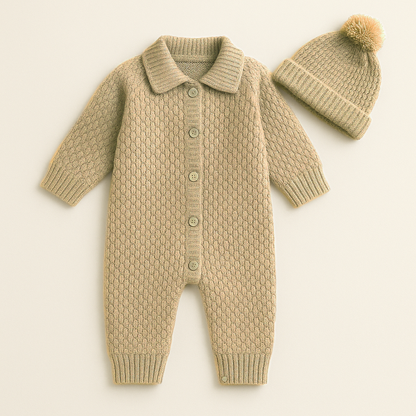 SUNSHINE BABY GIRL KNITED ROMPER & CAP SET BROWN 1-2Y