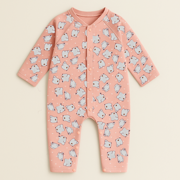 SUNSHINE BABY WINTER FLEECE ROMPER POLAR BEAR PINK 3-6M