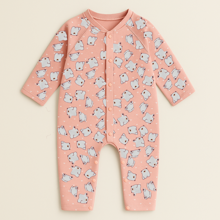 SUNSHINE BABY WINTER FLEECE ROMPER POLAR BEAR PINK 3-6M