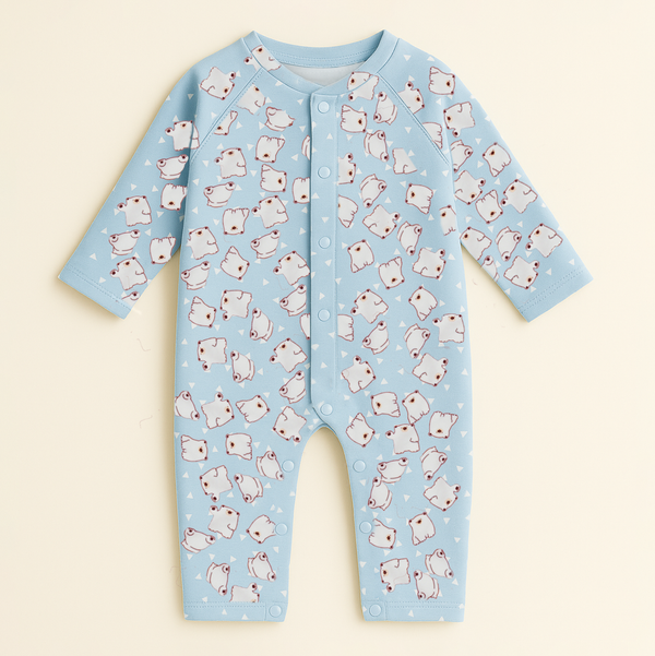 SUNSHINE BABY WINTER FLEECE ROMPER POLAR BEAR BLUE 3-6M