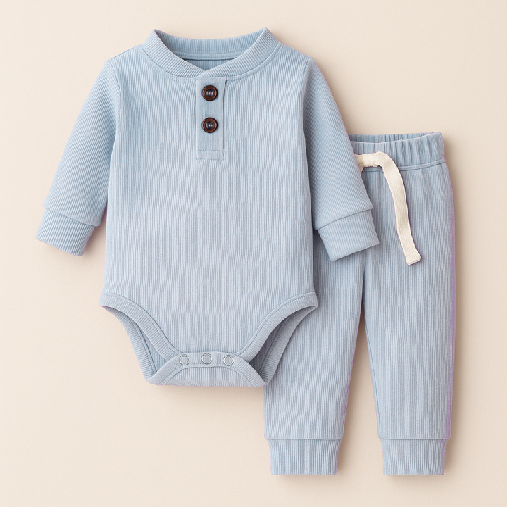 SUNSHINE KIDS WINTER RIB BODYSUIT & PAJAMA SET SKY BLUE 4