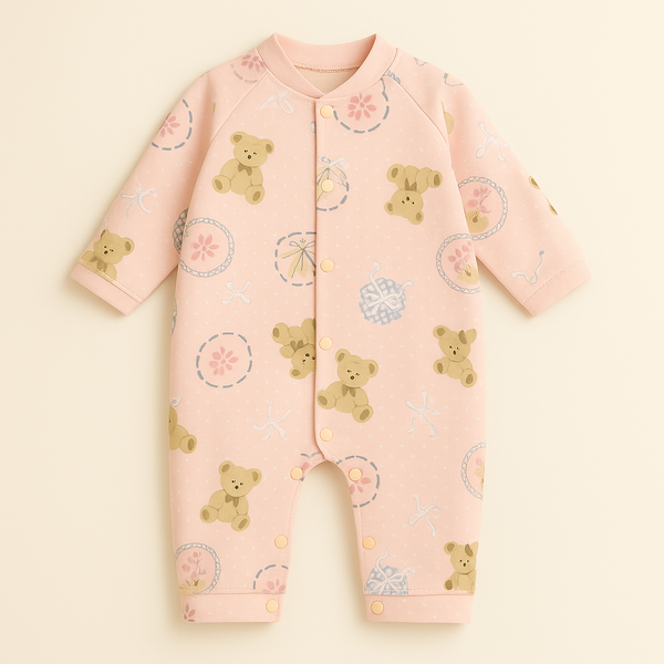 SUNSHINE BABY WINTER FLEECE ROMPER TEDDY BEAR PINK 3-6M