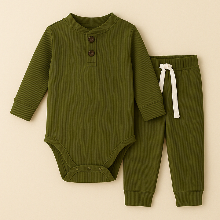 SUNSHINE KIDS WINTER RIB BODYSUIT & PAJAMA SET GREEN 4