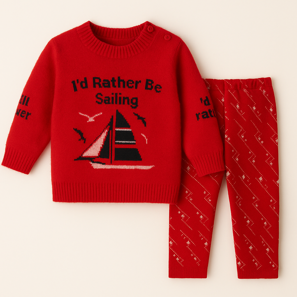 SUNSHINE BABY SOFT WOOLEN PAJAMA SET BOAT RED 0 (NB)