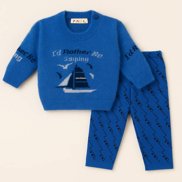 SUNSHINE BABY SOFT WOOLEN PAJAMA SET BOAT BLUE 0 (NB)