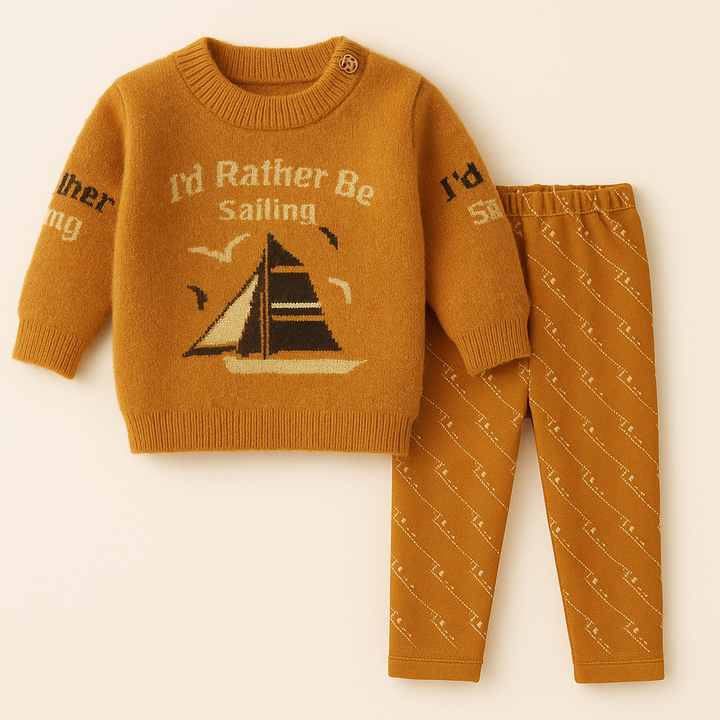 SUNSHINE BABY SOFT WOOLEN PAJAMA SET BOAT MUSTARD 0 (NB)