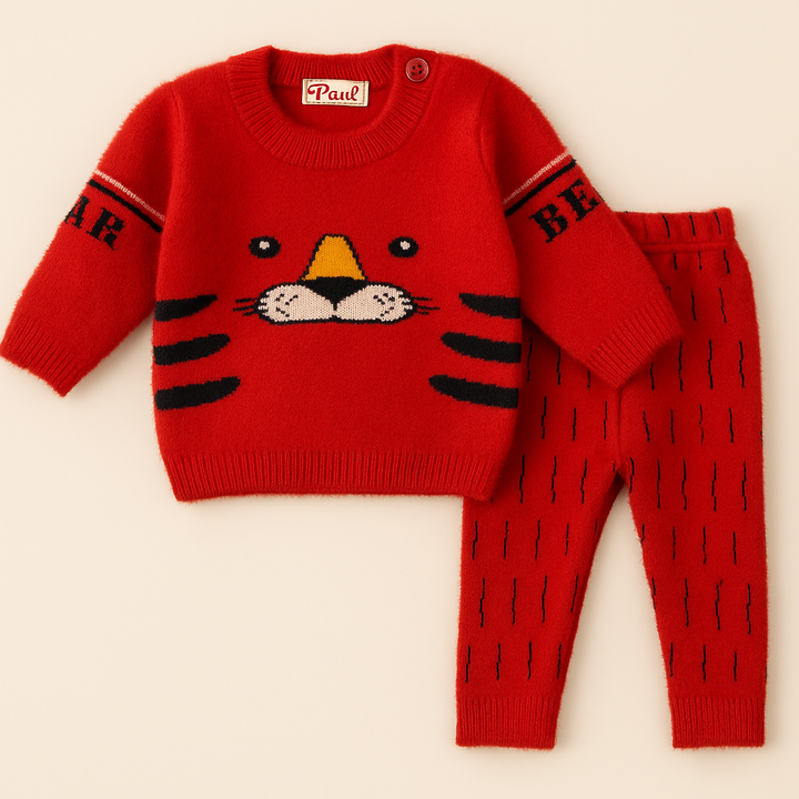 SUNSHINE BABY SOFT WOOLEN PAJAMA SET TIGER RED (NB)