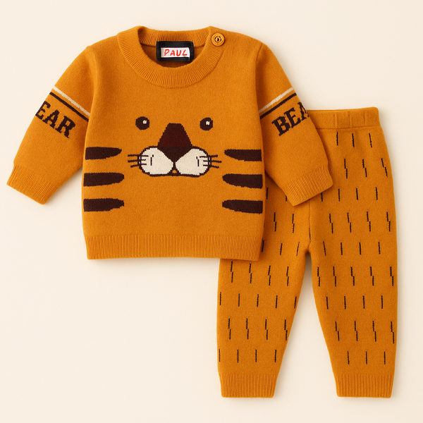 SUNSHINE BABY SOFT WOOLEN PAJAMA SET TIGER MUSTARD (NB)